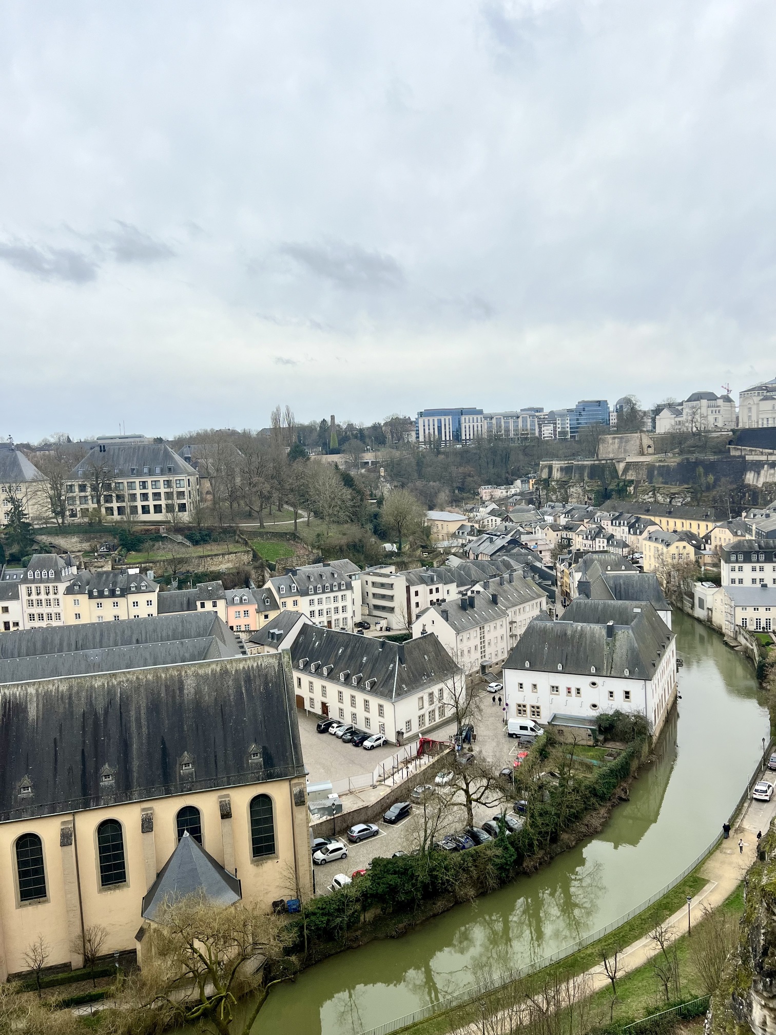 Spectacular view of Luxembourg City skyline with its historic bridges, medieval architecture, and the iconic Casemates du Bock, showcasing the charm and beauty of Luxembourg; travel guide to Luxembourg City