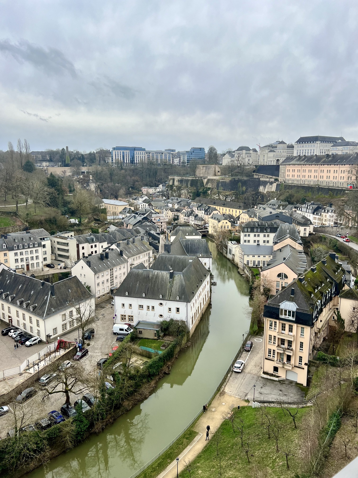 Spectacular view of Luxembourg City skyline with its historic bridges, medieval architecture, and the iconic Casemates du Bock, showcasing the charm and beauty of Luxembourg; travel guide to Luxembourg