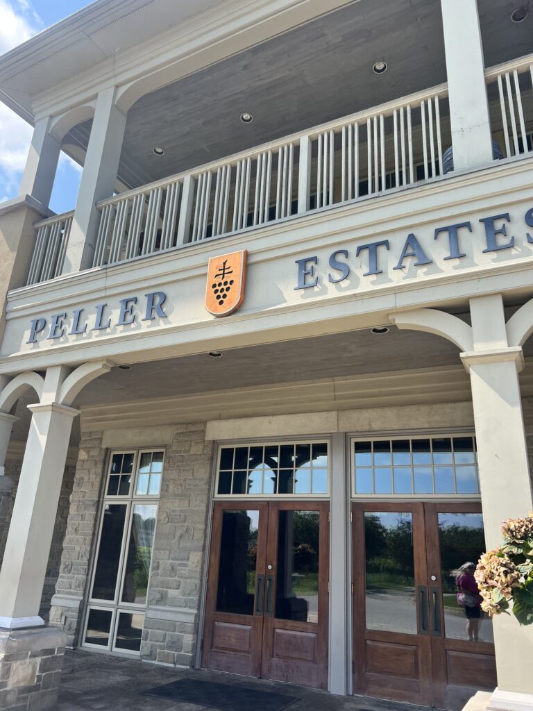 Scenic vineyard in Niagara-on-the-Lake, Canada, showcasing rows of lush grapevines under a bright summer sky—renowned wine region famous for icewine and wine tasting tours near Lake Ontario.