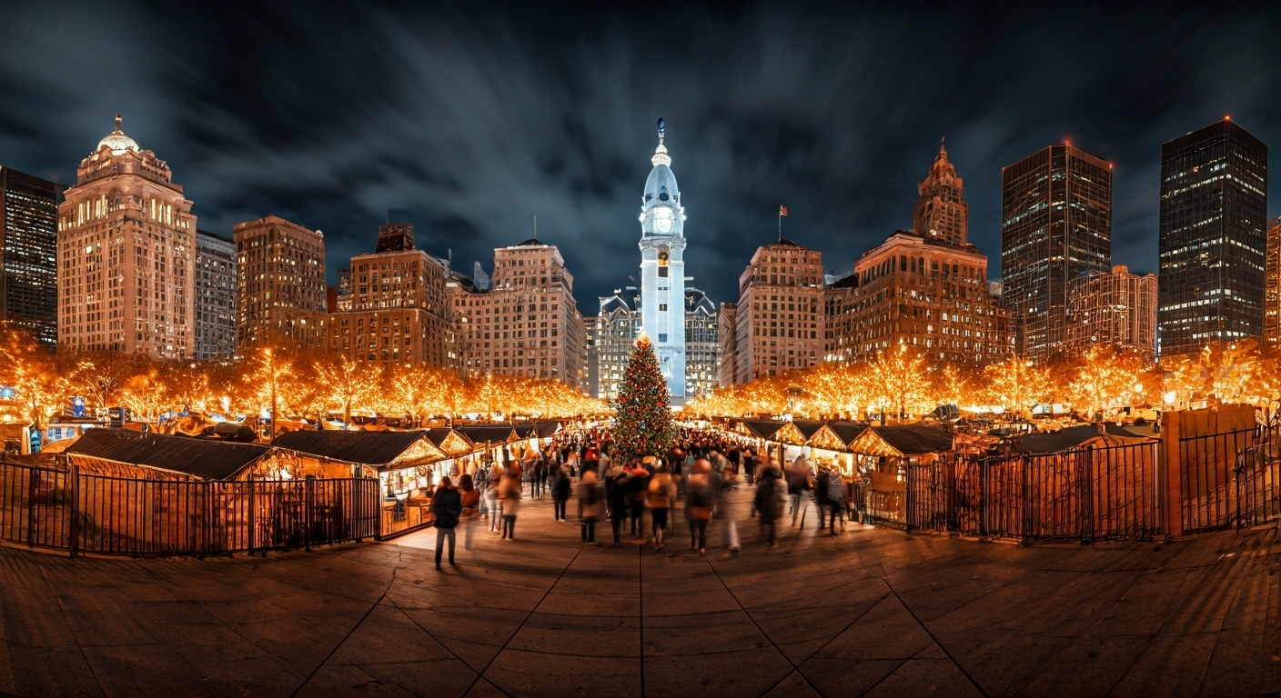 Philadelphia Christmas market at night