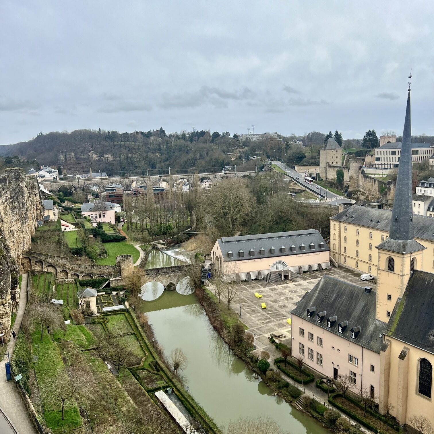 Spectacular view of Luxembourg City skyline with its historic bridges, medieval architecture, and the iconic Casemates du Bock, showcasing the charm and beauty of Luxembourg; Travel guide to Luxembourg